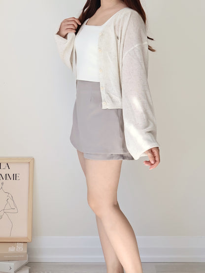 Airy Mélange Linen-Blend Pendant Cardigan(Oatmeal beige)