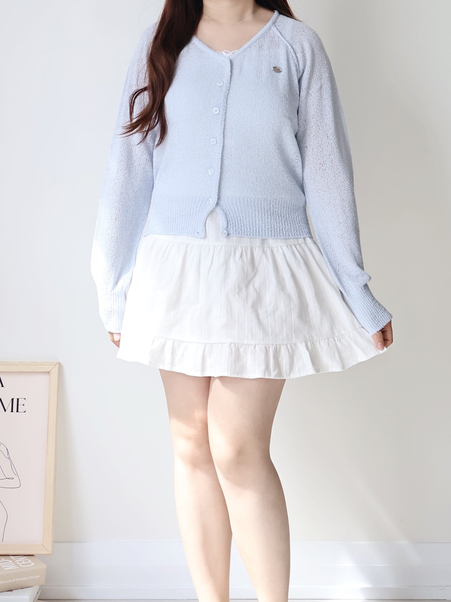 Pastel Pendant Lightweight Cool-Touch Knit Cardigan(Skyblue)