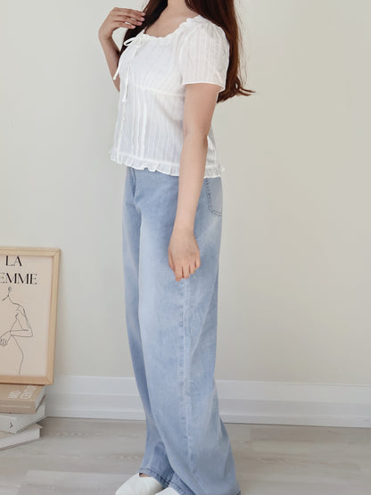 French Textured Jacquard Cotton Blouse(Ivory)