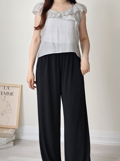 [2-way] Airy Ruffle Halter Tencel Blouse(Light grey)