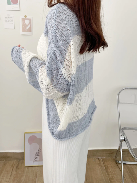 Soft Cable-Knit Colour-Block Top(Skyblue)