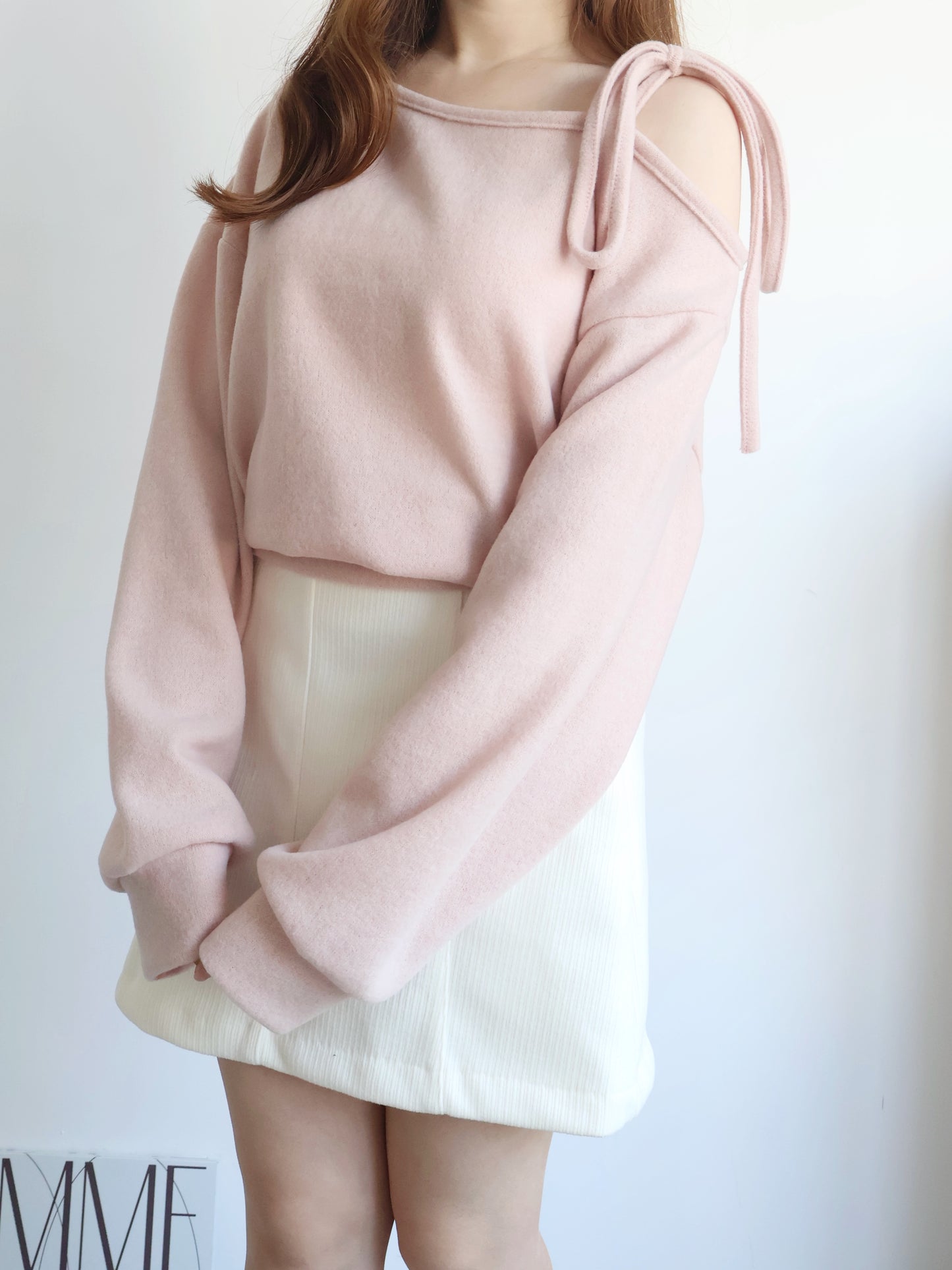 Asymmetric One-Shoulder Fleece Top(Peach)