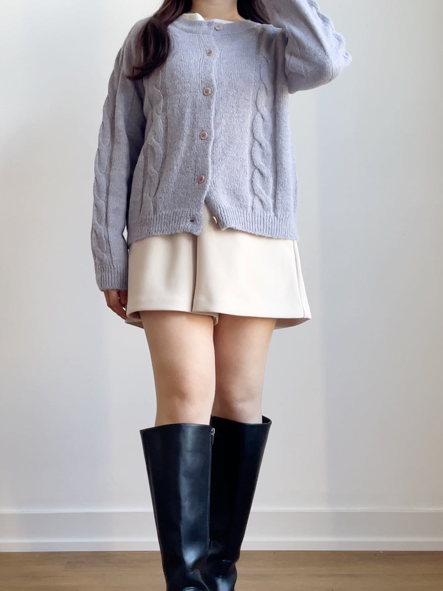 [10% WOOL] Danish Bread Twist Cardigan(Lavender)
