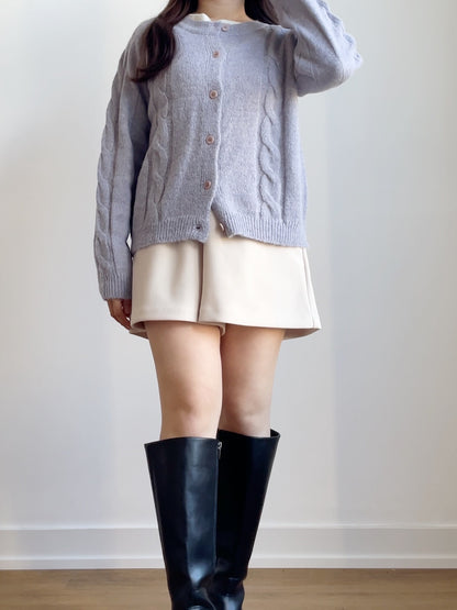 [10% WOOL] Danish Bread Twist Cardigan(Lavender)