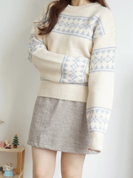 Nordic Round Neck Thick Sweater(Cream)