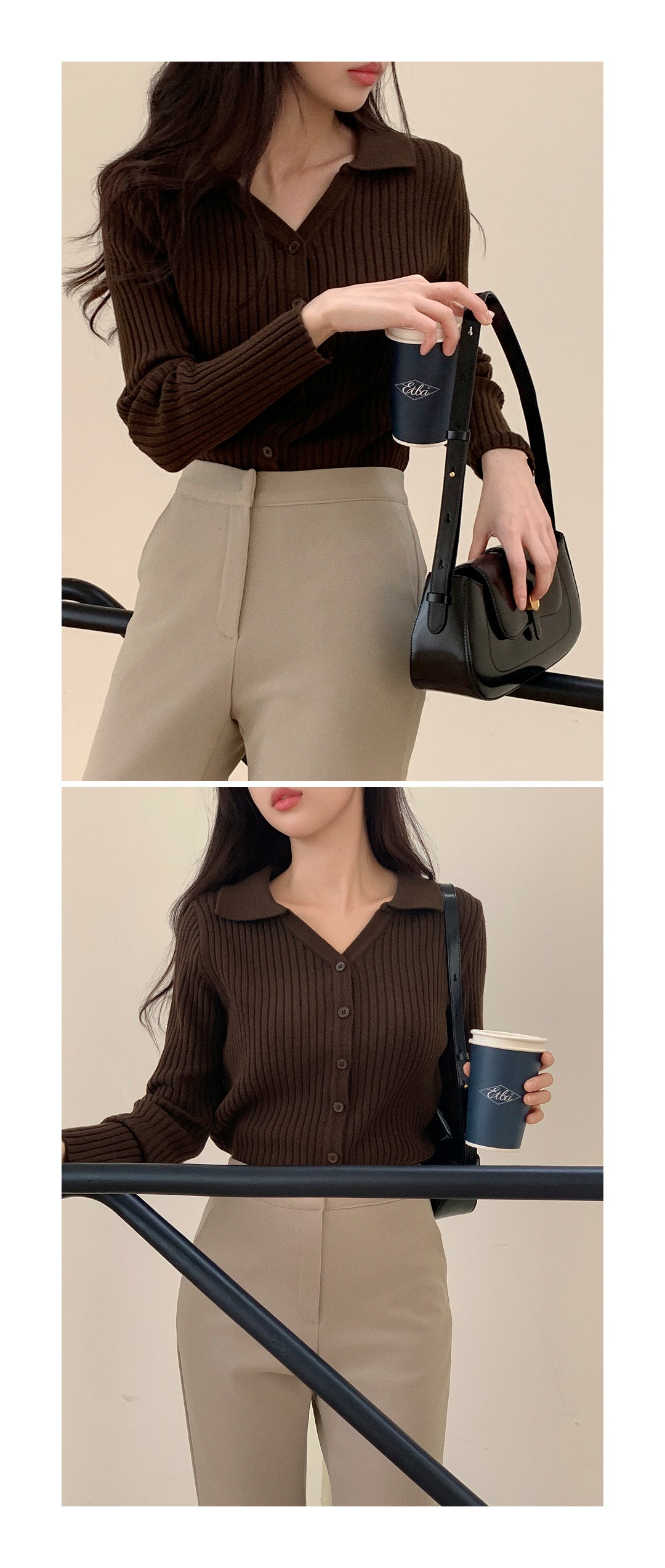 Sophisticated Collared Button-down Knit Top(4 colors)