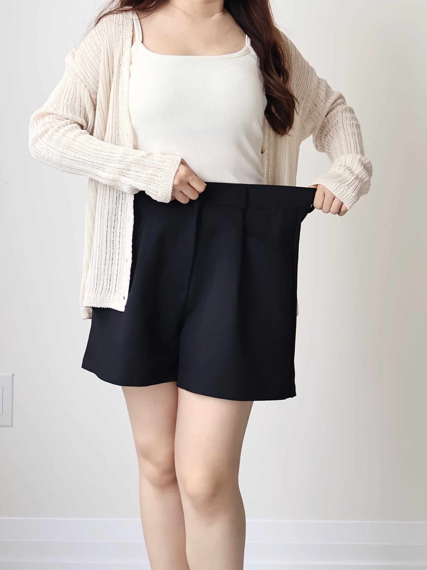 [Pear-Shape Friendly🍐] High-Waist Tailored Shorts with Pockets(Black)