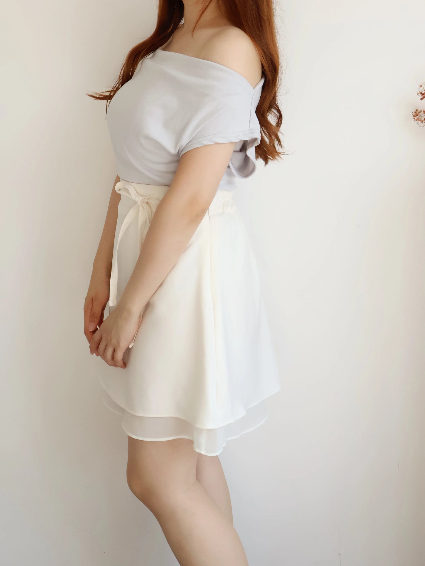 Elegant Ribbon Sheer A-Line Skirt(Ivory)
