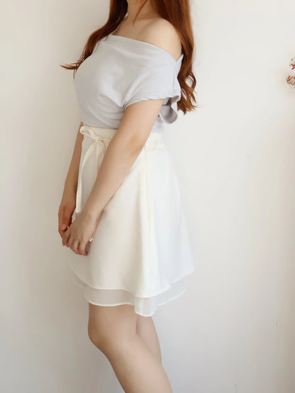 Elegant Ribbon Sheer A-Line Skirt(Ivory)