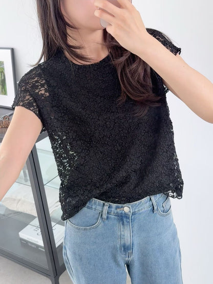 Romantic Daisy Lace Lined Blouse(3 Colors)