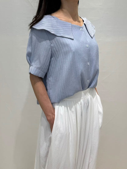 [Wrinkle-Free] Lapel Button-Front Textured Mid-Sleeve Blouse(4 colors)