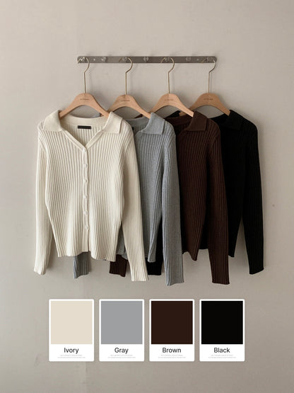 Sophisticated Collared Button-down Knit Top(4 colors)