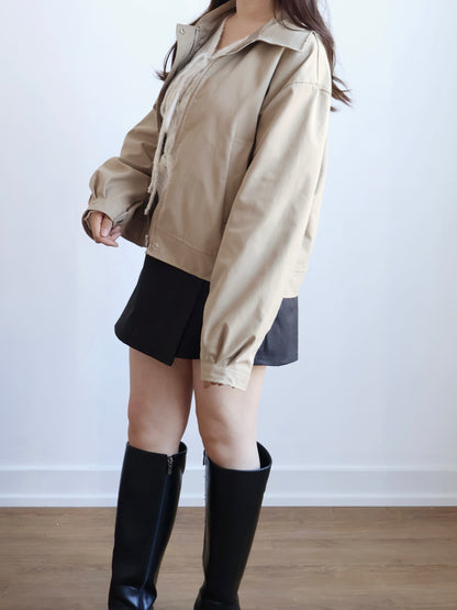 Earth-toned Windproof Zipper Jacket(Beige)