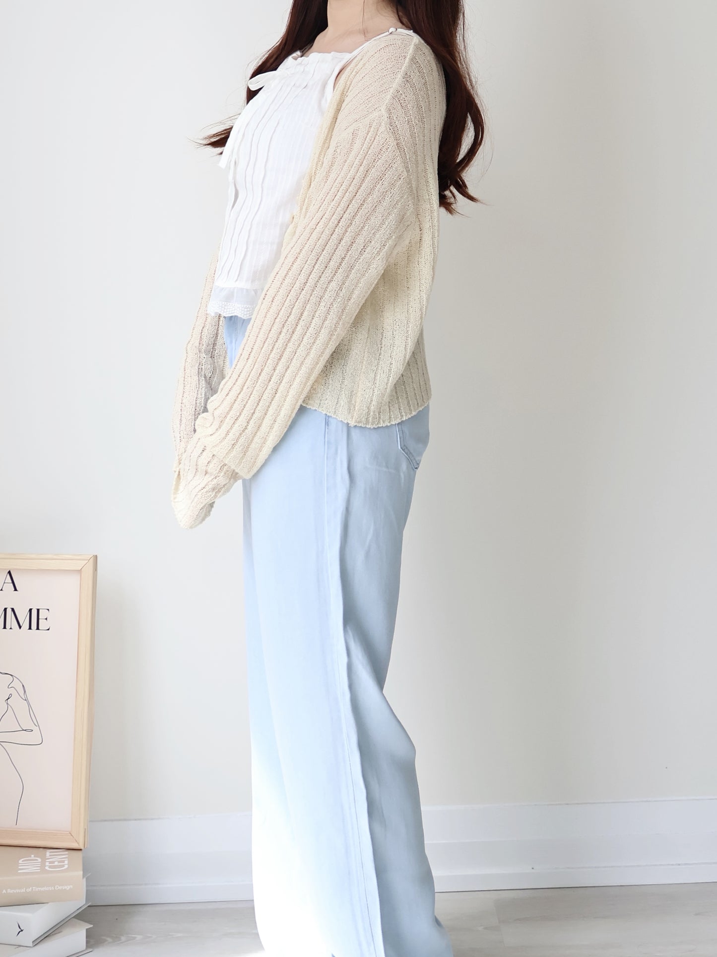 Relaxed Cinnamon V-Neck Knit Cardigan(Cream)