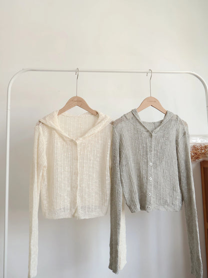 Matcha Milk Foam Hooded Knit Cardigan(Cream)