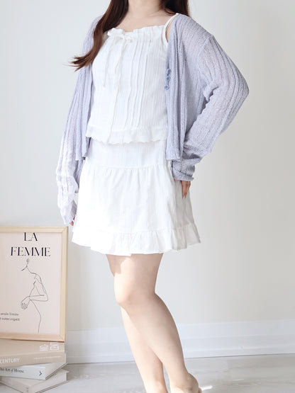 Relaxed Cinnamon V-Neck Knit Cardigan(Greyish blue)
