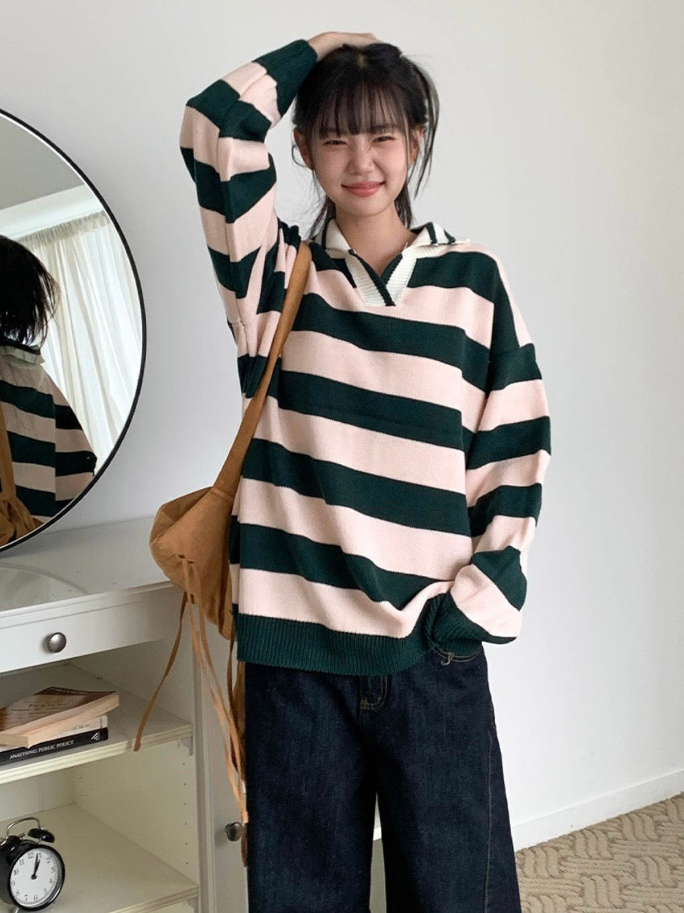 Rugby Stripe Oversized Collar Knit Sweater(4 colors)