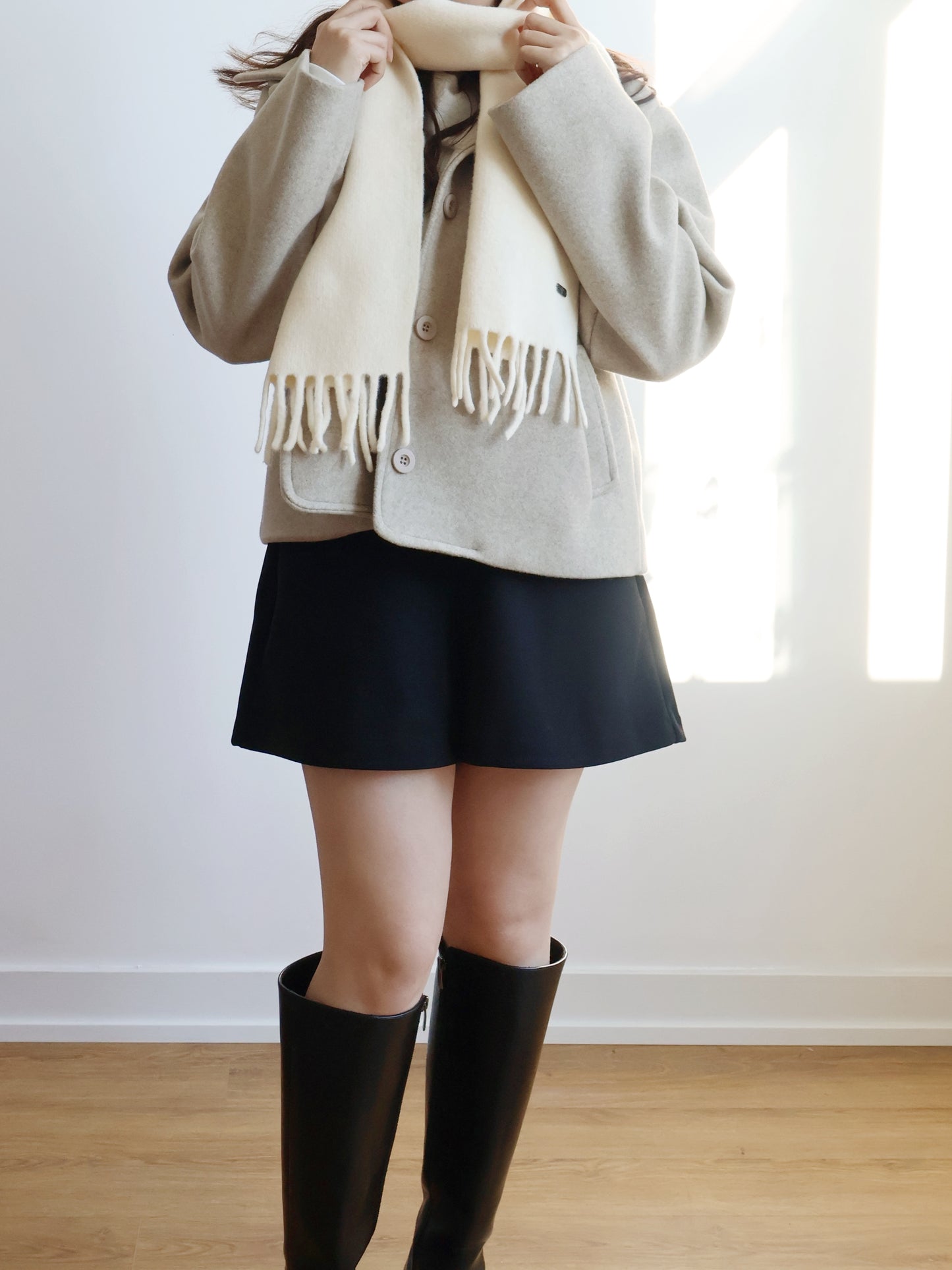 Wool-look Collar Button Coat