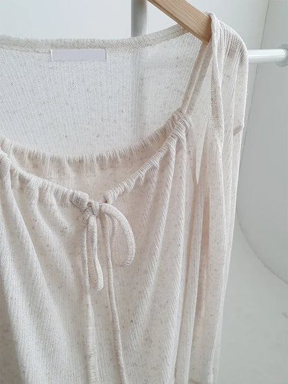 Airy Relaxed Linen Cami & Cardigan 2-Piece Set(Oatmeal)