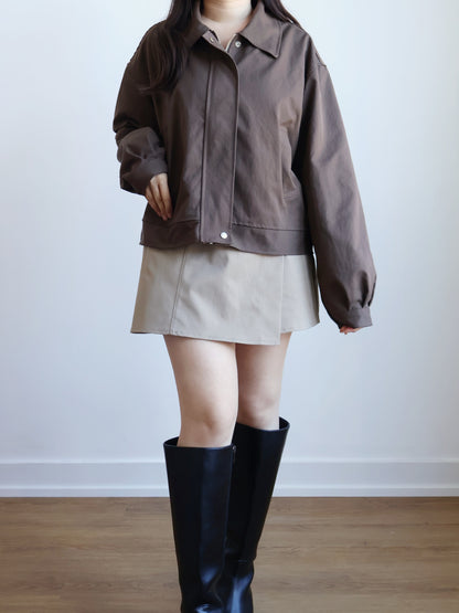 Earth-toned Windproof Zipper Jacket(Brown)