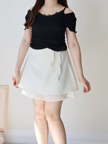 Elegant Lace Trim Layered Wrap Top(Black)