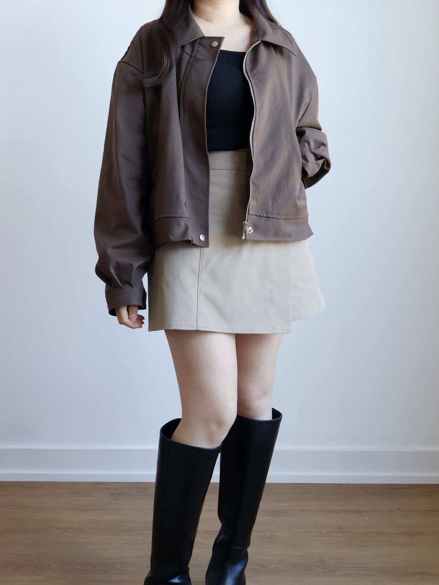 Earth-toned Windproof Zipper Jacket(Brown)