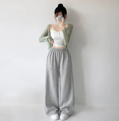 [3 Lengths] Everyday Relaxed Wide-Leg Cotton Pants with Pockets(Grey)
