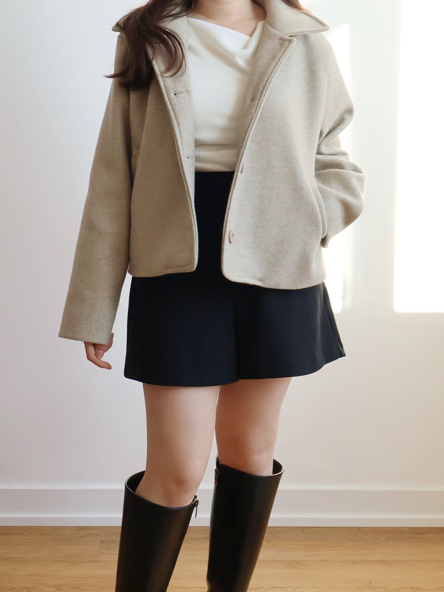 Wool-look Collar Button Coat