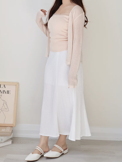 [Wrinkle-Free] Elegant Crinkle Mermaid Midi Skirt(Ivory)