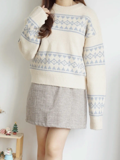 Nordic Round Neck Thick Sweater(Cream)