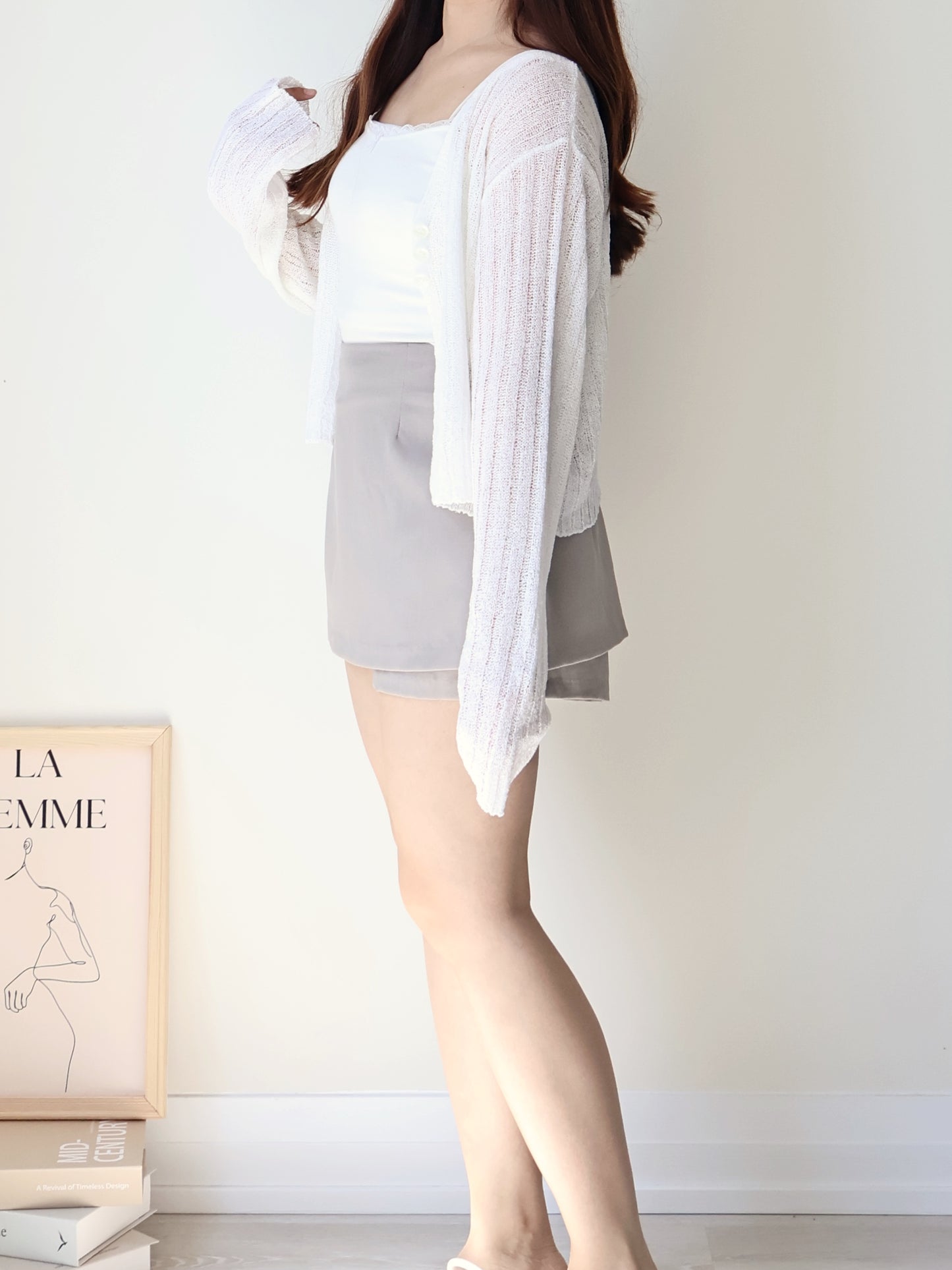 Relaxed Cinnamon V-Neck Knit Cardigan(Ivory)