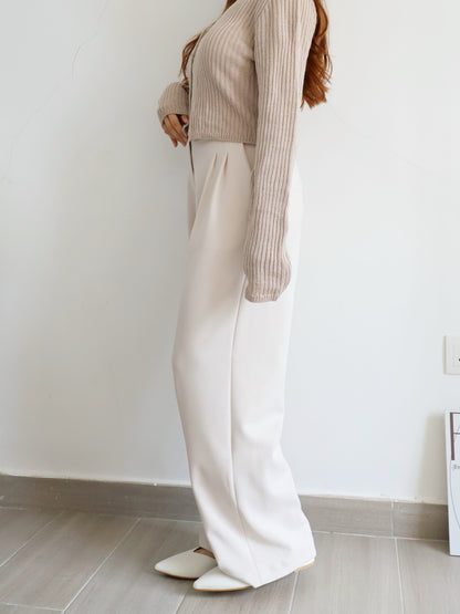 [Best Seller🏅] Wrinkle-free Fabric Pleated Straight Leg Trousers(Beige)