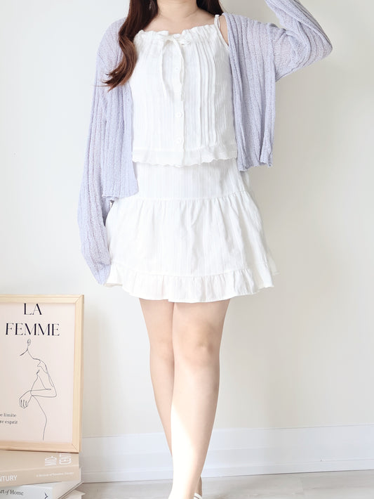 Relaxed Cinnamon V-Neck Knit Cardigan(Greyish blue)