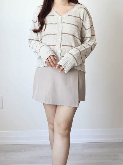 Minimalist Striped Snowy Yarn Cardigan(Beige)