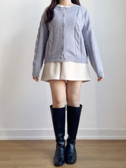 [10% WOOL] Danish Bread Twist Cardigan(Lavender)