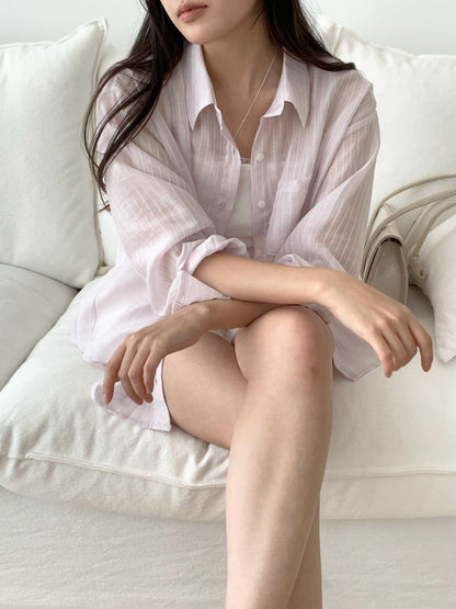 Dreamy Subtle Striped Loose-Fit Cover-Up Shirt(3 Colors)
