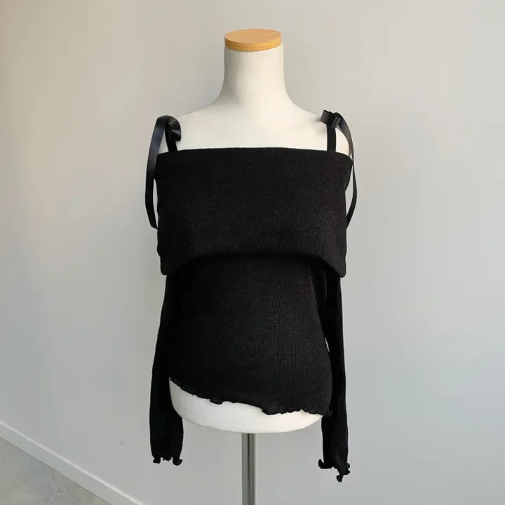 Romantic Bow Collar Off-Shoulder Top(3 colors)