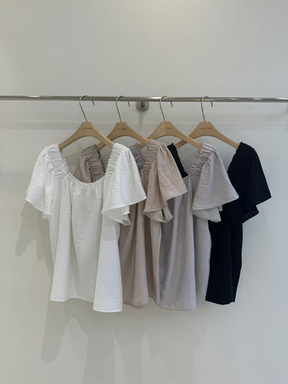 Graceful Square Neck Petal-Sleeve Chiffon Blouse(4 colors)