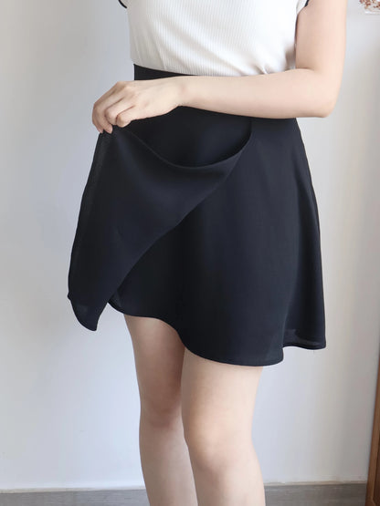 Lightweight Tulip Wrap Chiffon A-Line Mini Skirt(Black)