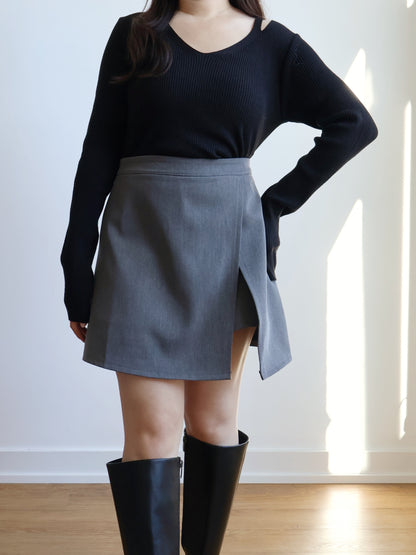 V-neck High-elastic Knit Top(Black)