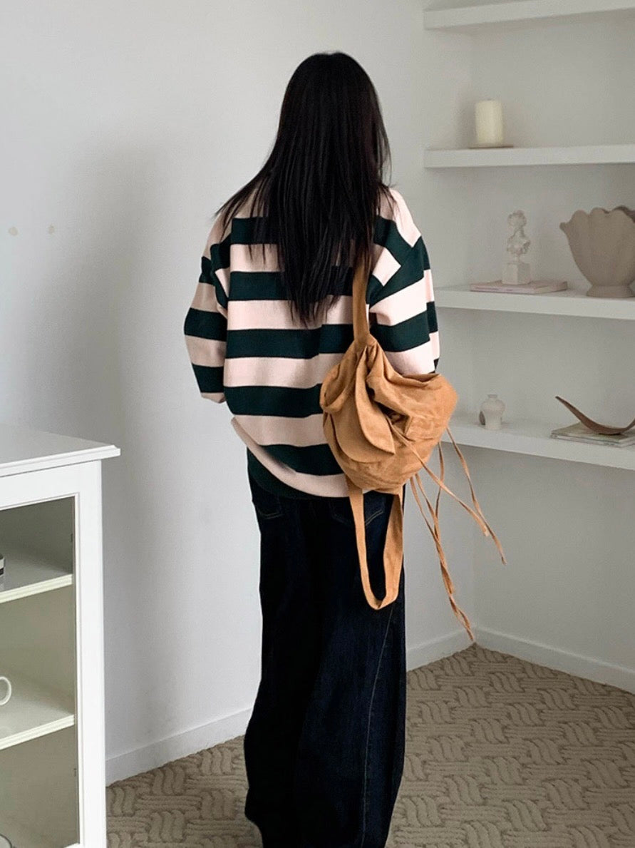 Rugby Stripe Oversized Collar Knit Sweater(4 colors)