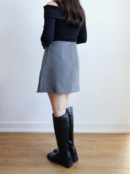 [Warm Fleece] Asymmetrical Neckline One-Shoulder Top(Black)