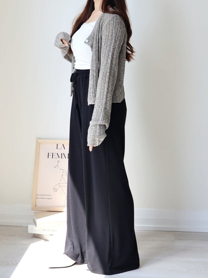 [2 Lengths] Cloud-Soft & Silk-Touch Cooling Wide-Leg Pants with Pockets(Black)