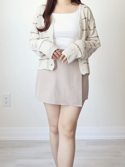 Minimalist Striped Snowy Yarn Cardigan(Beige)