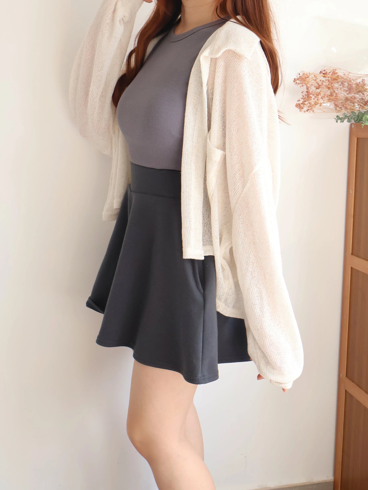 [Hidden Waistband] 365 Comfy A-Line Wide-Leg Cotton Shorts with Pockets(Charcoal)