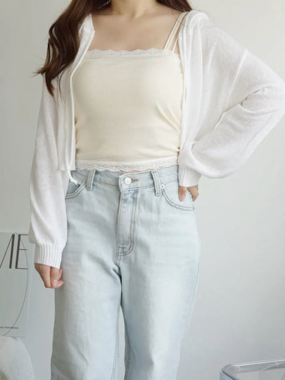 [3-WAYS] Sporty Hooded Zip Knit Cardigan(Ivory)
