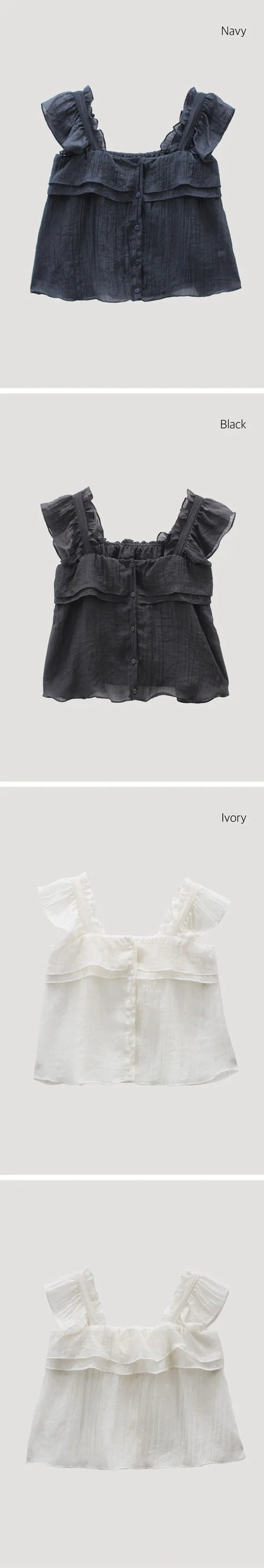 Flowy Tiered Buttoned Chiffon Flutter Sleeves Blouse(3 Colors)