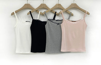 Balletcore Lace Ribbon Slim-Fit Cami(4 Colors)