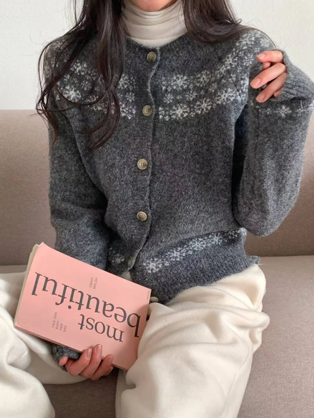 Nordic Snowflake Wool Cardigan(4 colors)