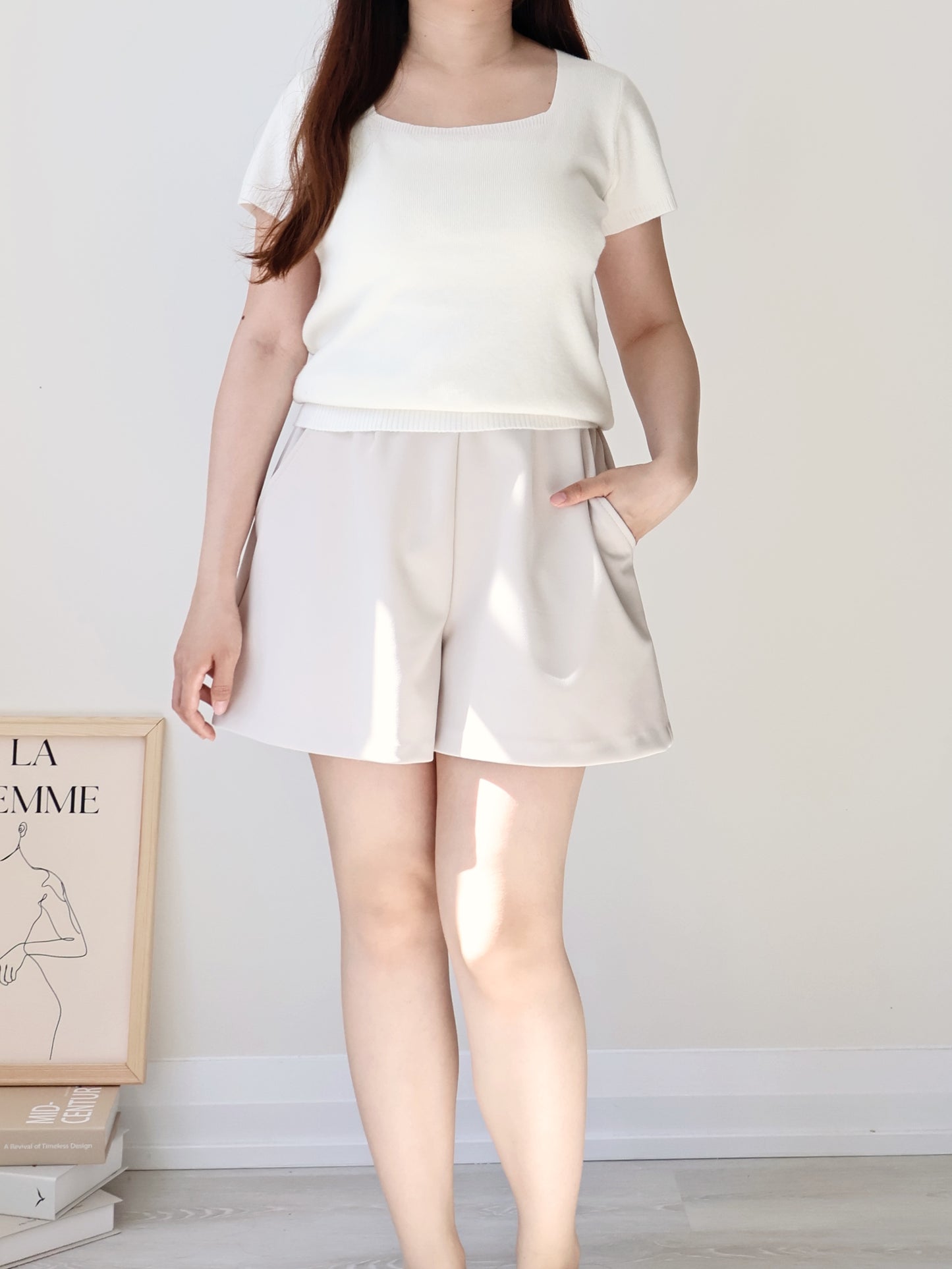 Cozy Marshmallow Square-Neck Knit Top(Ivory)